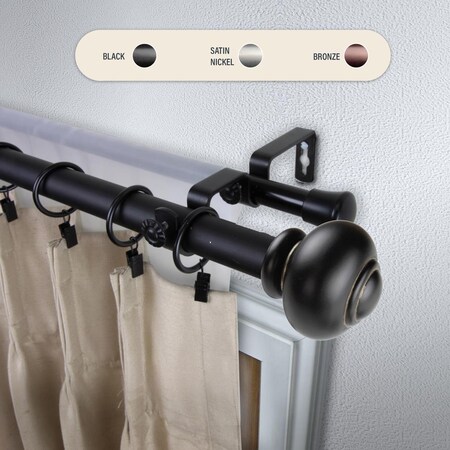 Central Design 1 in. Dani Double Curtain Rod with 120 to 170 in. Extension, Black 100-34-992-D